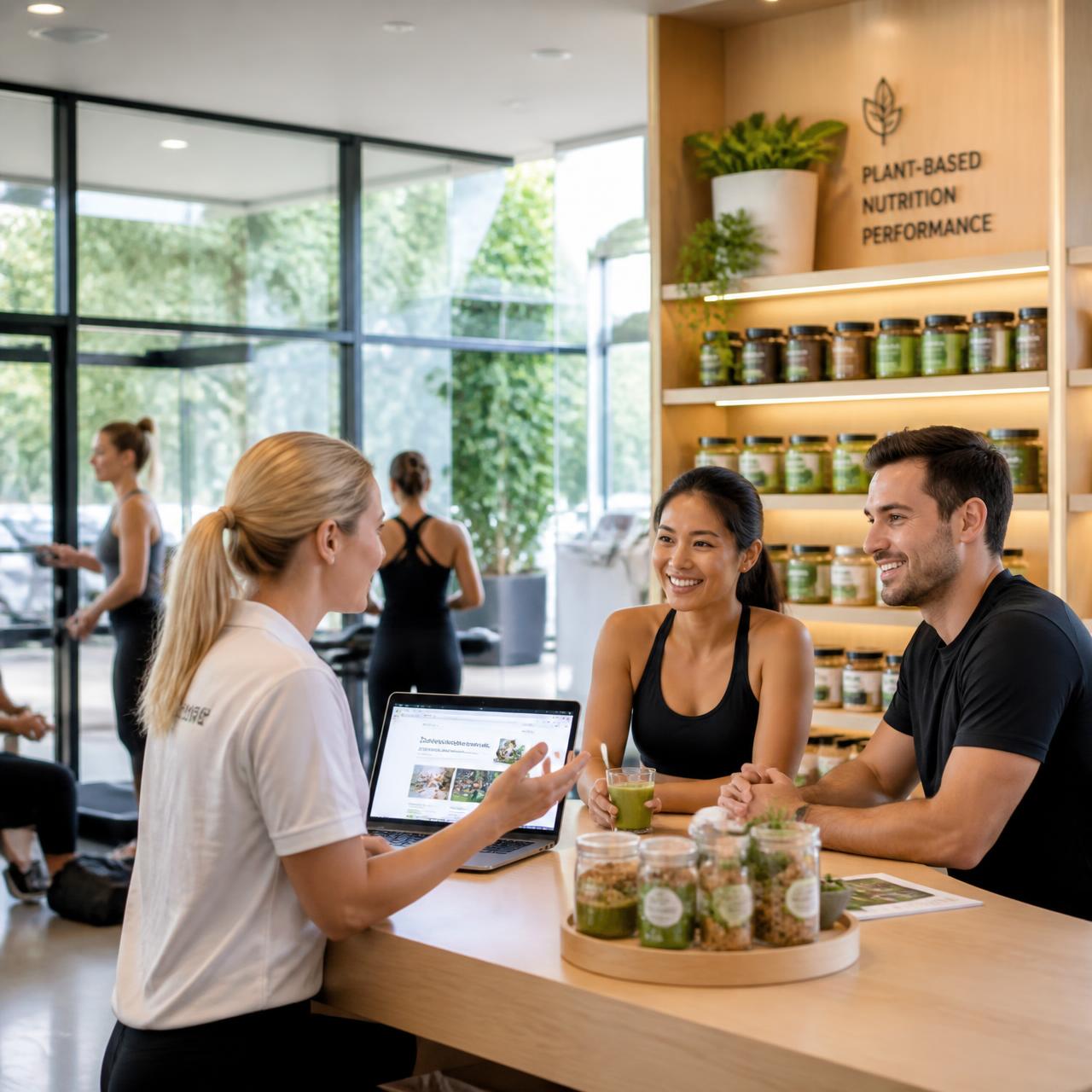 Members consulting nutrition options at a modern Superfood Village location